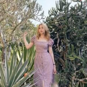 Anthropologie Mushroom Burgundy Plaid Cotton Dress Sz Small